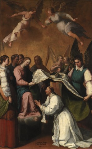 동정 마리아에게 제의를 받는 성 일데폰소_by Juan Pantoja de la Cruz_in the Museo del Prado_Madrid.jpg